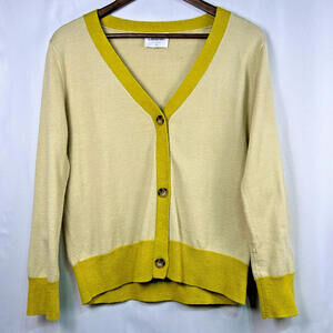 Callahan Knitwear Women Medium Cream Mustard Button Front Cardigan Sweater